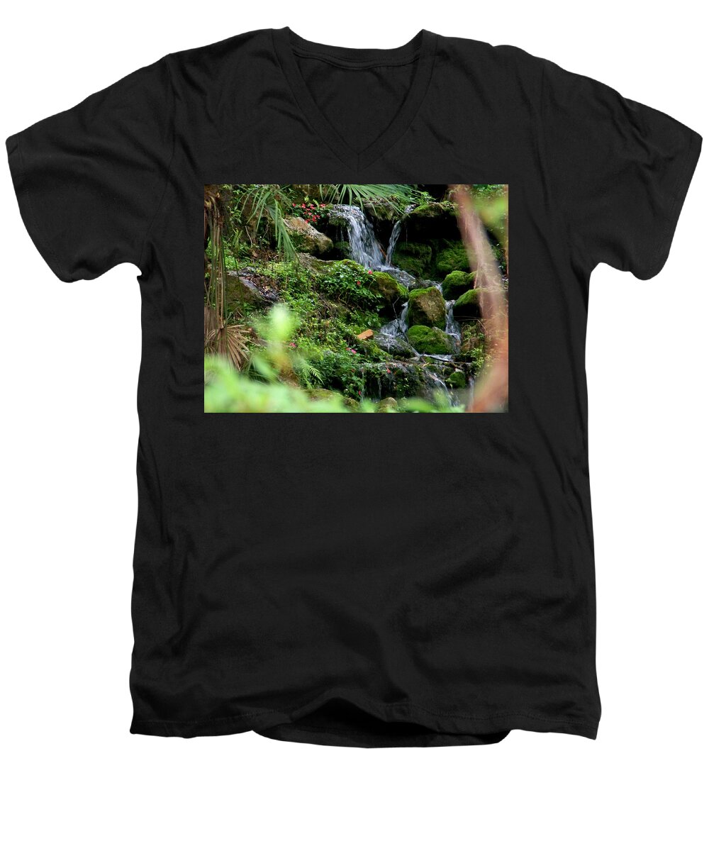 Nature Men's V-Neck T-Shirt featuring the photograph Rainbow Springs Waterfall by Judy Wanamaker