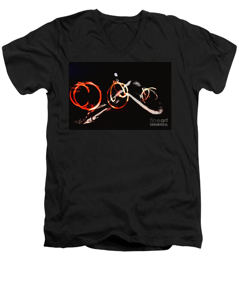 Clay Men's V-Neck T-Shirt featuring the photograph Burning Rings of Fire #1 by Clayton Bruster