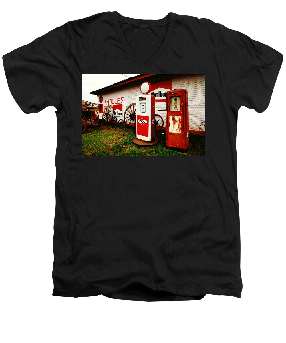 Rural Men's V-Neck T-Shirt featuring the photograph Rural Roadside Antiques by Toni Hopper