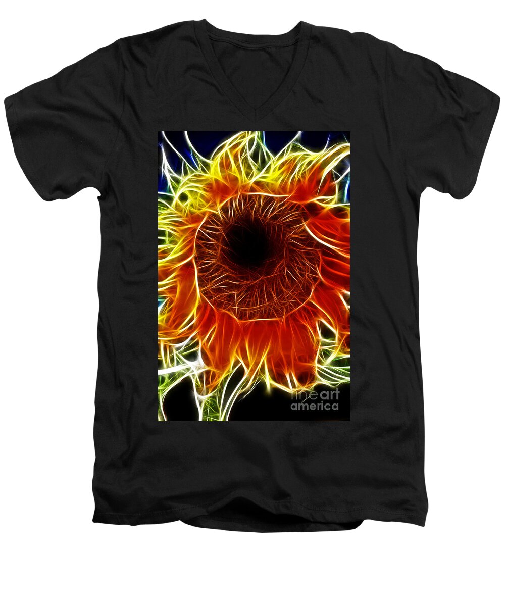 Fine Art Photography Men's V-Neck T-Shirt featuring the photograph Sunflower Fractal by Donna Greene