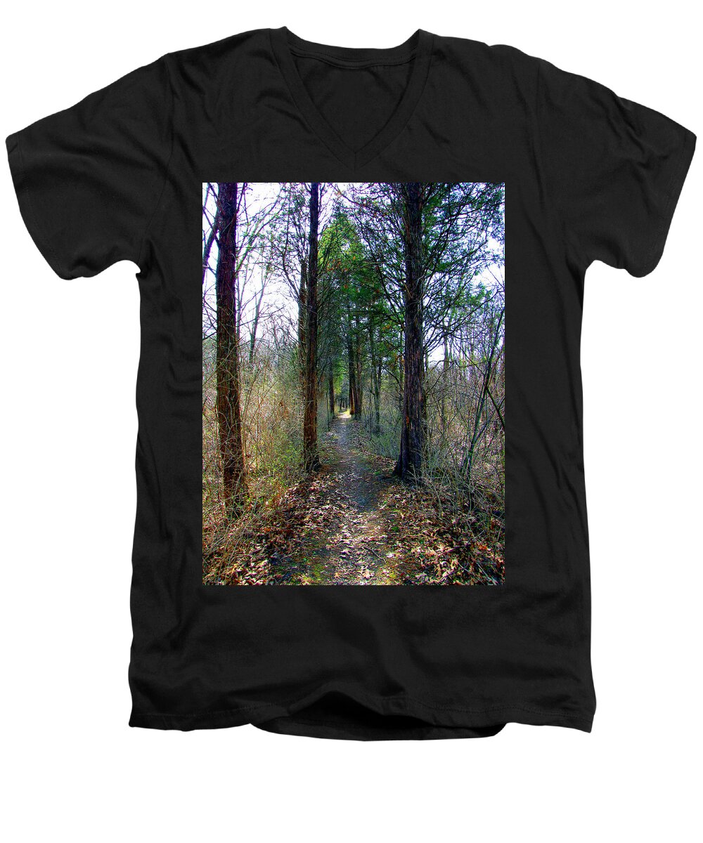 Trails Men's V-Neck T-Shirt featuring the photograph Taking the Long Trail by Marie Jamieson