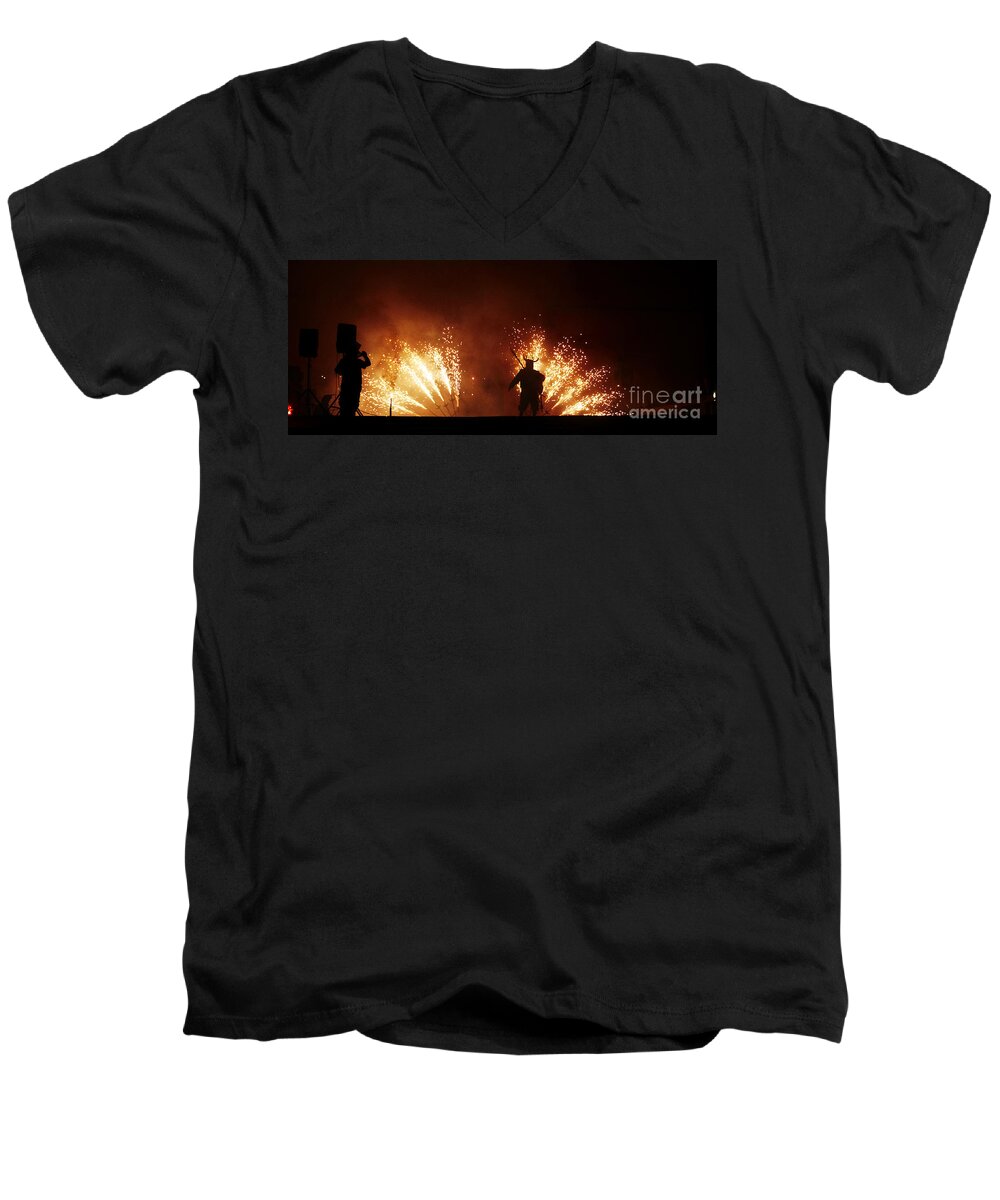 Fuego Men's V-Neck T-Shirt featuring the photograph The emergence of the devil by Agusti Pardo Rossello
