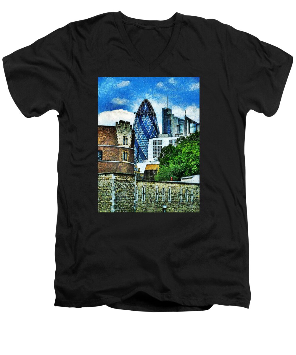 30 Men's V-Neck T-Shirt featuring the photograph The London Gherkin by Steve Taylor