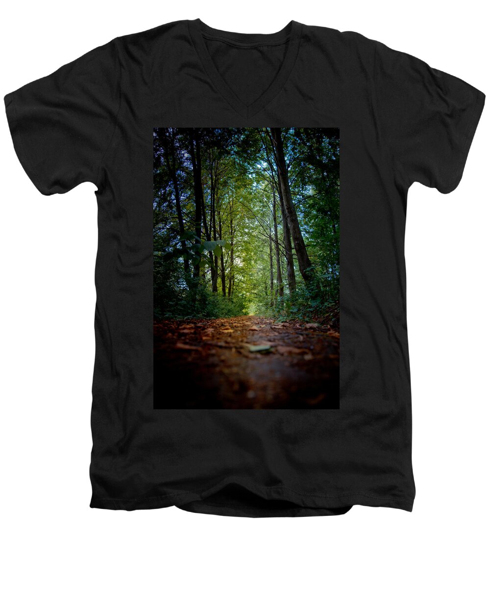 Alley Men's V-Neck T-Shirt featuring the photograph The pathway in the forest by Michael Goyberg
