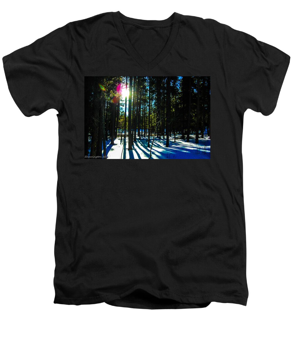 Landscape Men's V-Neck T-Shirt featuring the photograph Through the Trees by Shannon Harrington