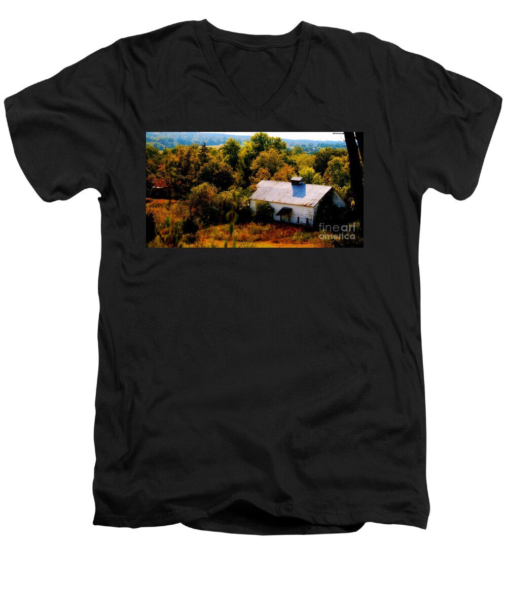 Barns Men's V-Neck T-Shirt featuring the photograph Touch Of Old Country by Peggy Franz