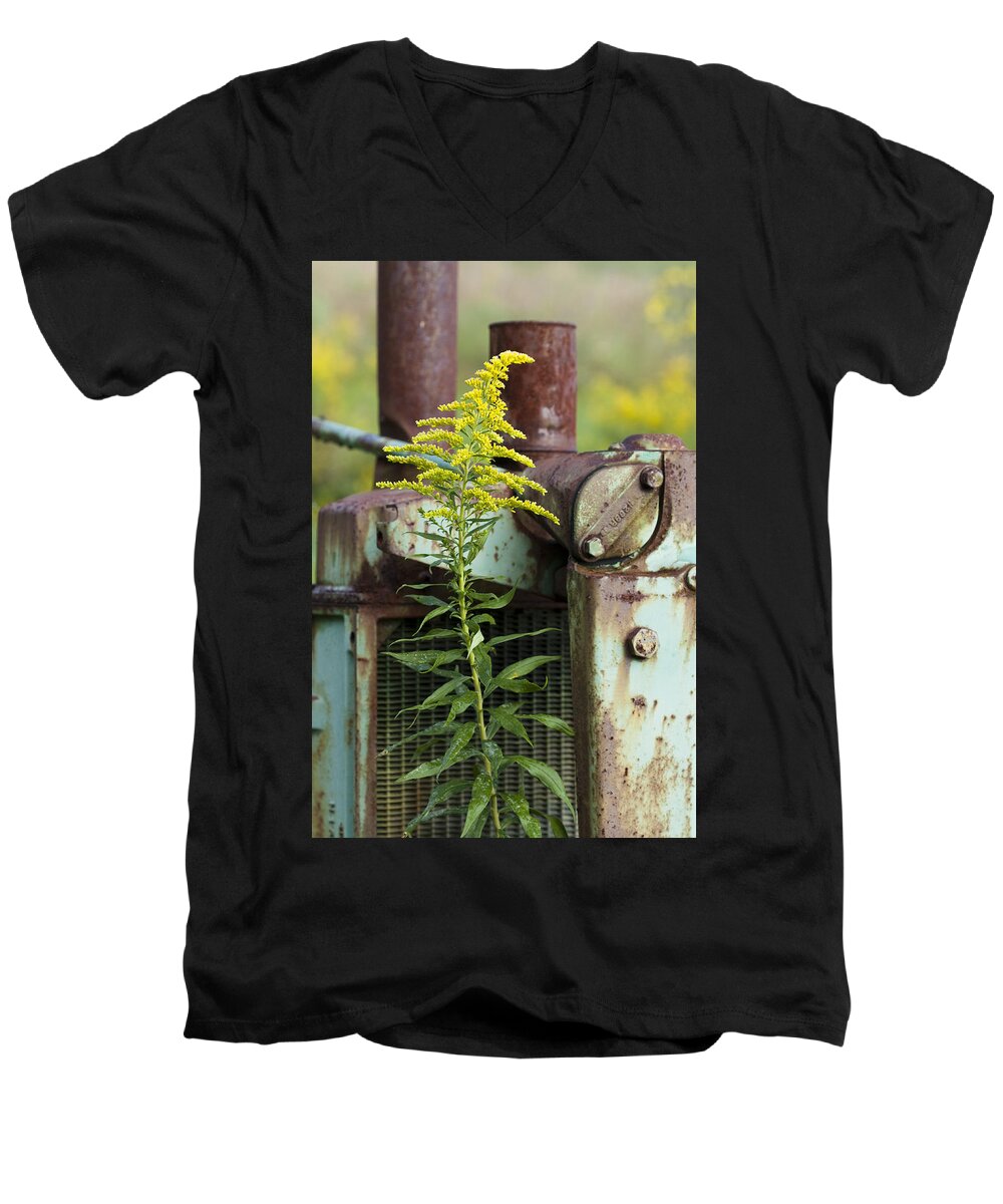 Yellow Men's V-Neck T-Shirt featuring the photograph Tractor by Carrie Cranwill
