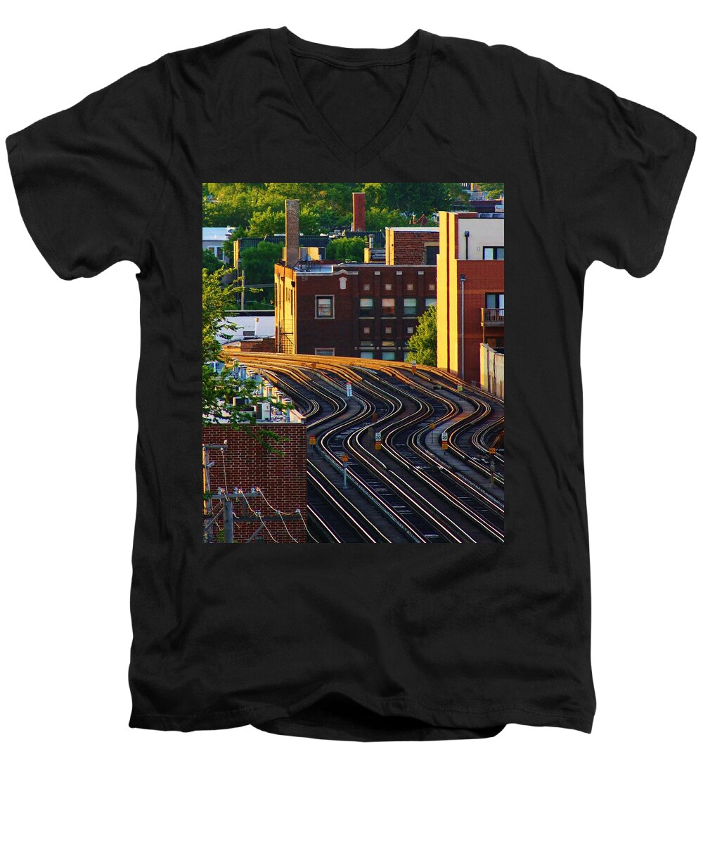 Architecture Men's V-Neck T-Shirt featuring the photograph Train Tracks by Bruce Bley