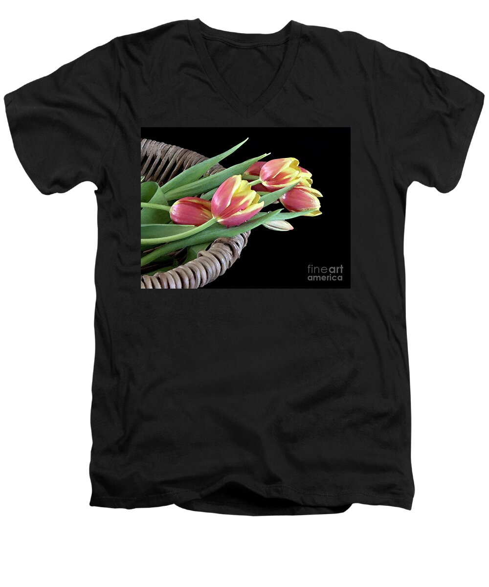 Tulips Men's V-Neck T-Shirt featuring the digital art Tulips From the Garden by Sherry Hallemeier
