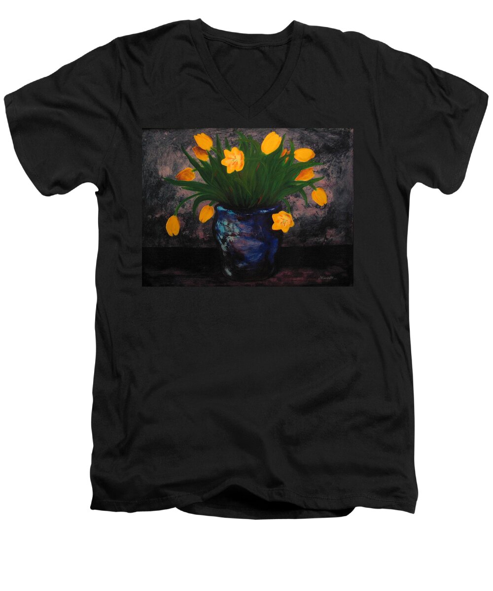 Tulips Men's V-Neck T-Shirt featuring the painting Tulips in Blue by Jason Reinhardt