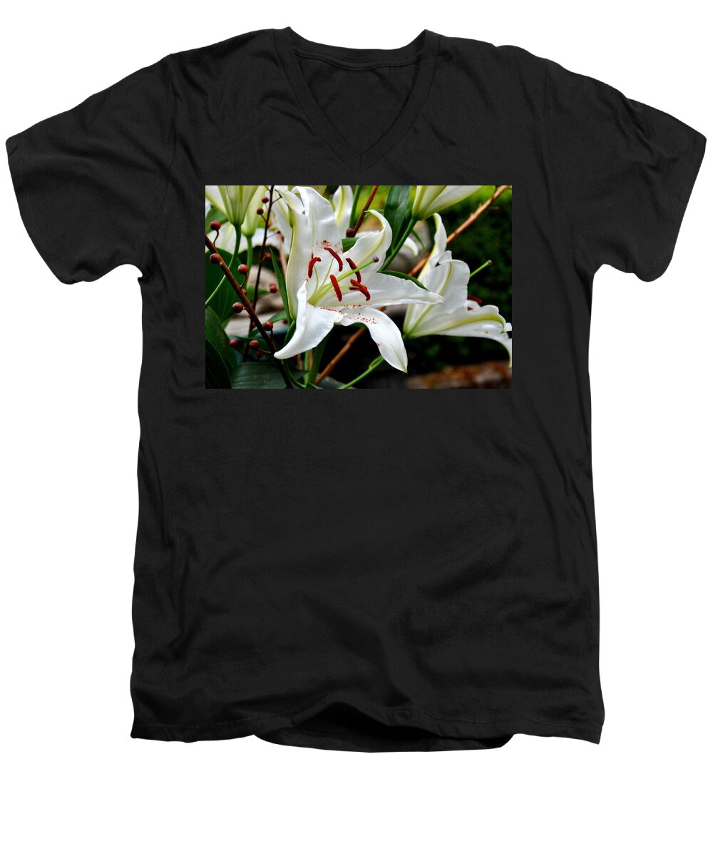 Lily Men's V-Neck T-Shirt featuring the photograph Mother's Day Lilies by Tatyana Searcy