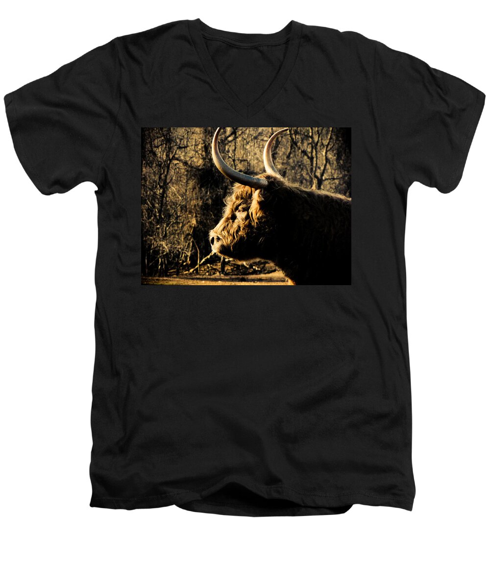 Bison Men's V-Neck T-Shirt featuring the photograph Wildthings by Jessica Brawley