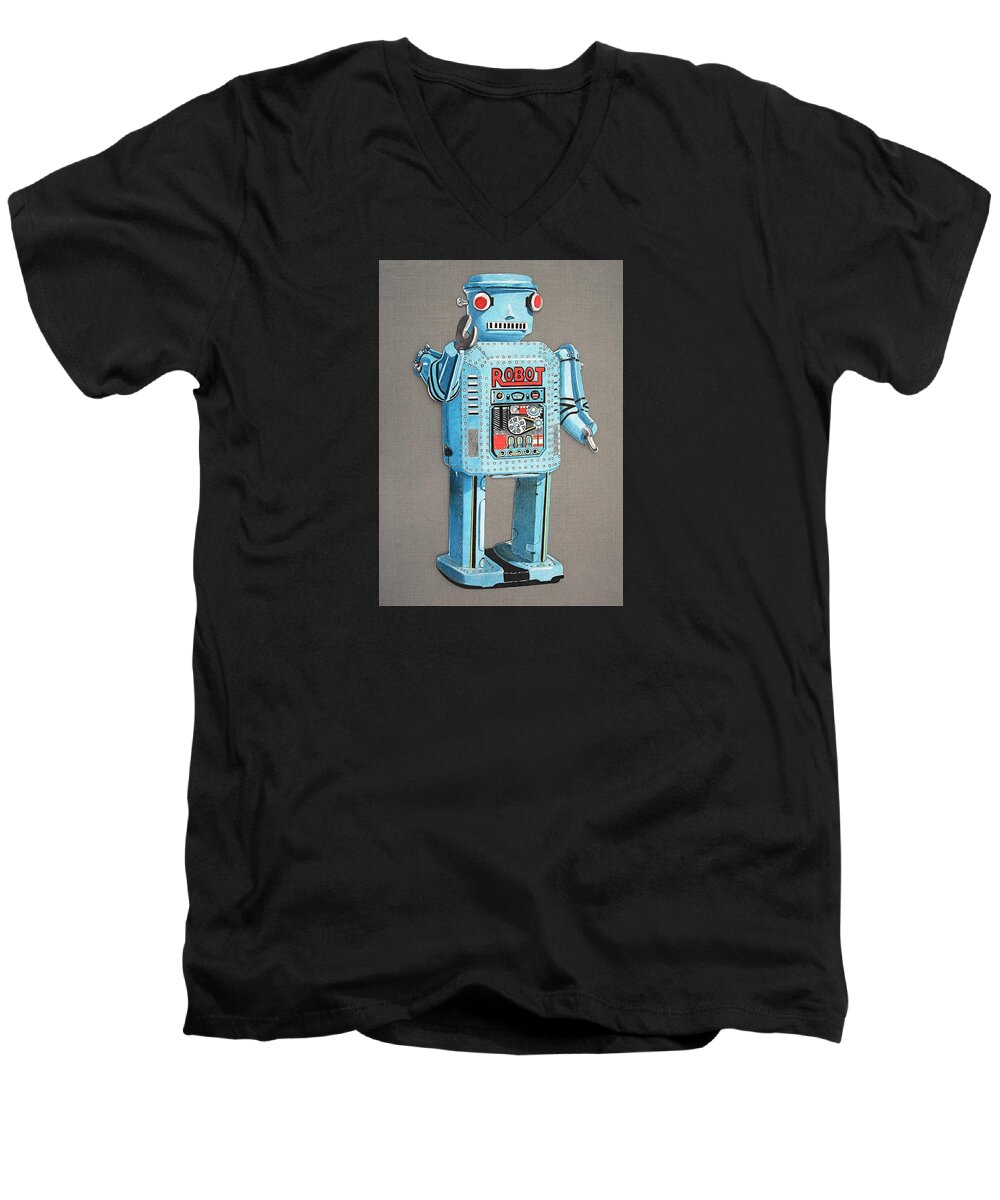  Robot Drawings Men's V-Neck T-Shirt featuring the drawing Wind-up Robot 2 by Glenda Zuckerman
