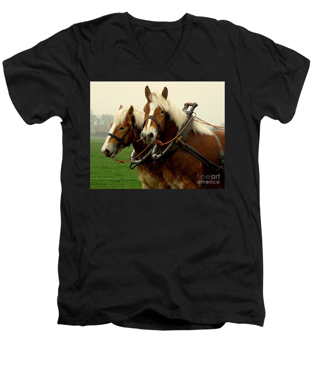 Horses Men's V-Neck T-Shirt featuring the photograph Work Horses by Lainie Wrightson