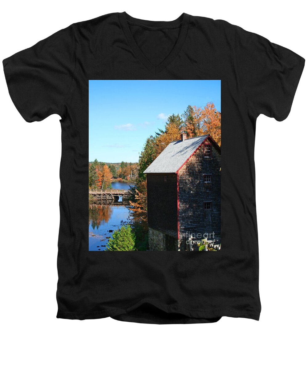 New Brunswick Men's V-Neck T-Shirt featuring the photograph Working Gristmill by Barbara McMahon