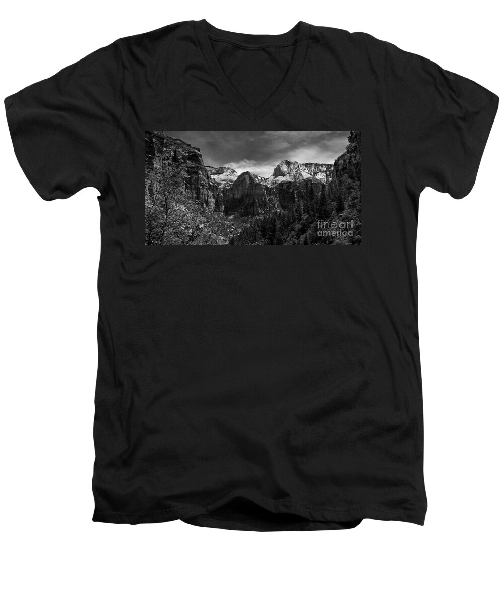 Mountains Men's V-Neck T-Shirt featuring the photograph Zion National Park by Larry Carr