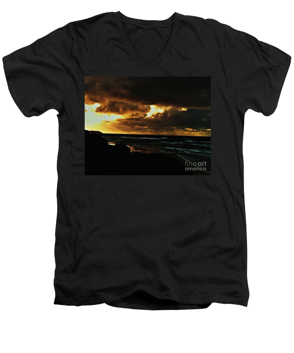 Phillip Island Men's V-Neck T-Shirt featuring the photograph A stormy Sunrise by Blair Stuart