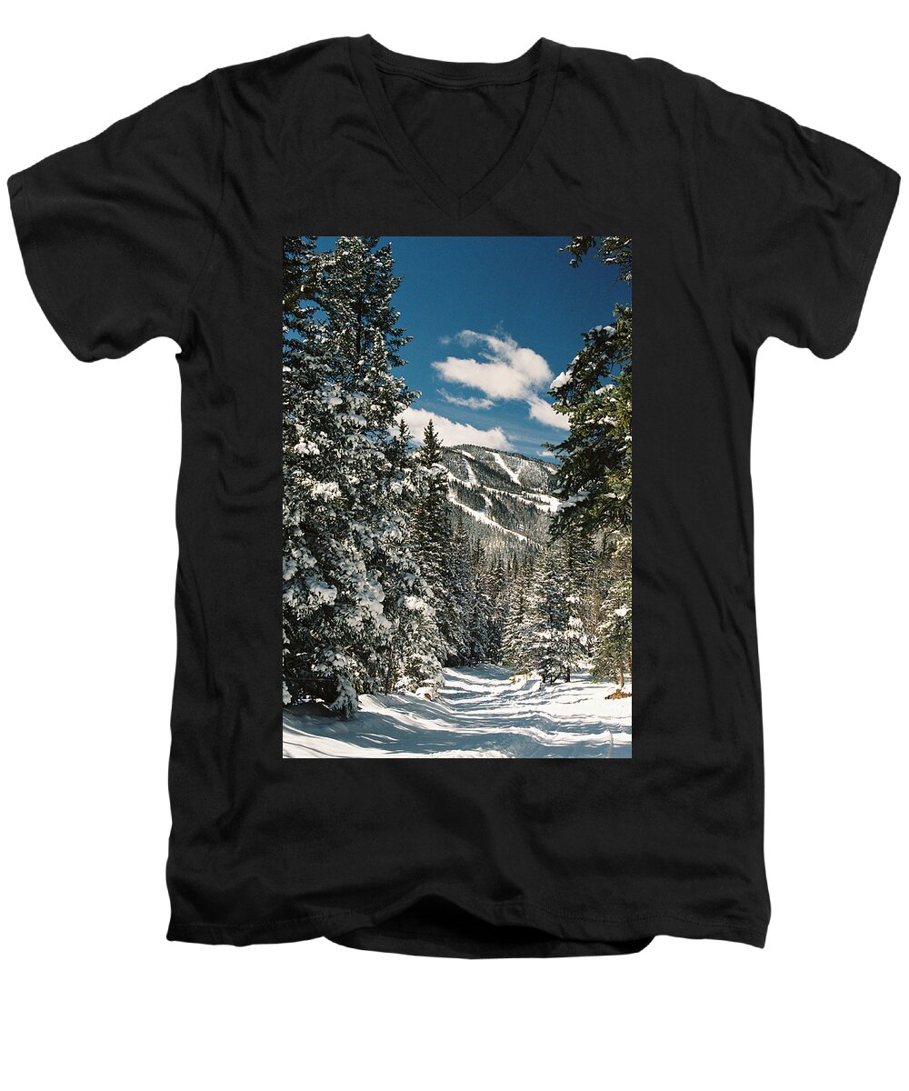Red River Men's V-Neck T-Shirt featuring the photograph Fresh Powder by Ron Weathers