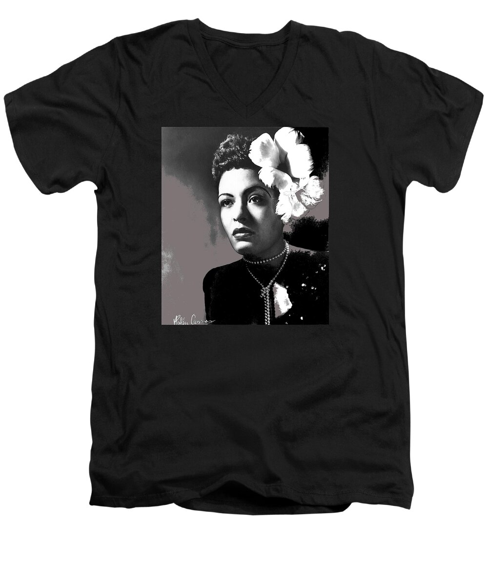 Billie Holiday Singer Song Writer No Date Men's V-Neck T-Shirt featuring the photograph Billie Holiday Singer Song Writer No Date-2014 #1 by David Lee Guss
