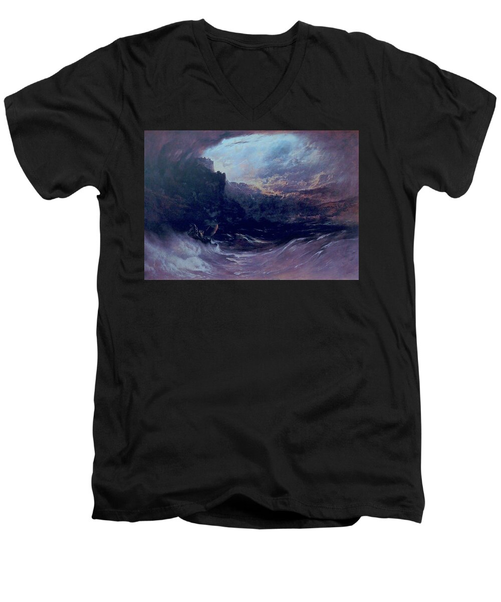 John Martin Men's V-Neck T-Shirt featuring the painting Christ Stilleth The Tempest by Troy Caperton