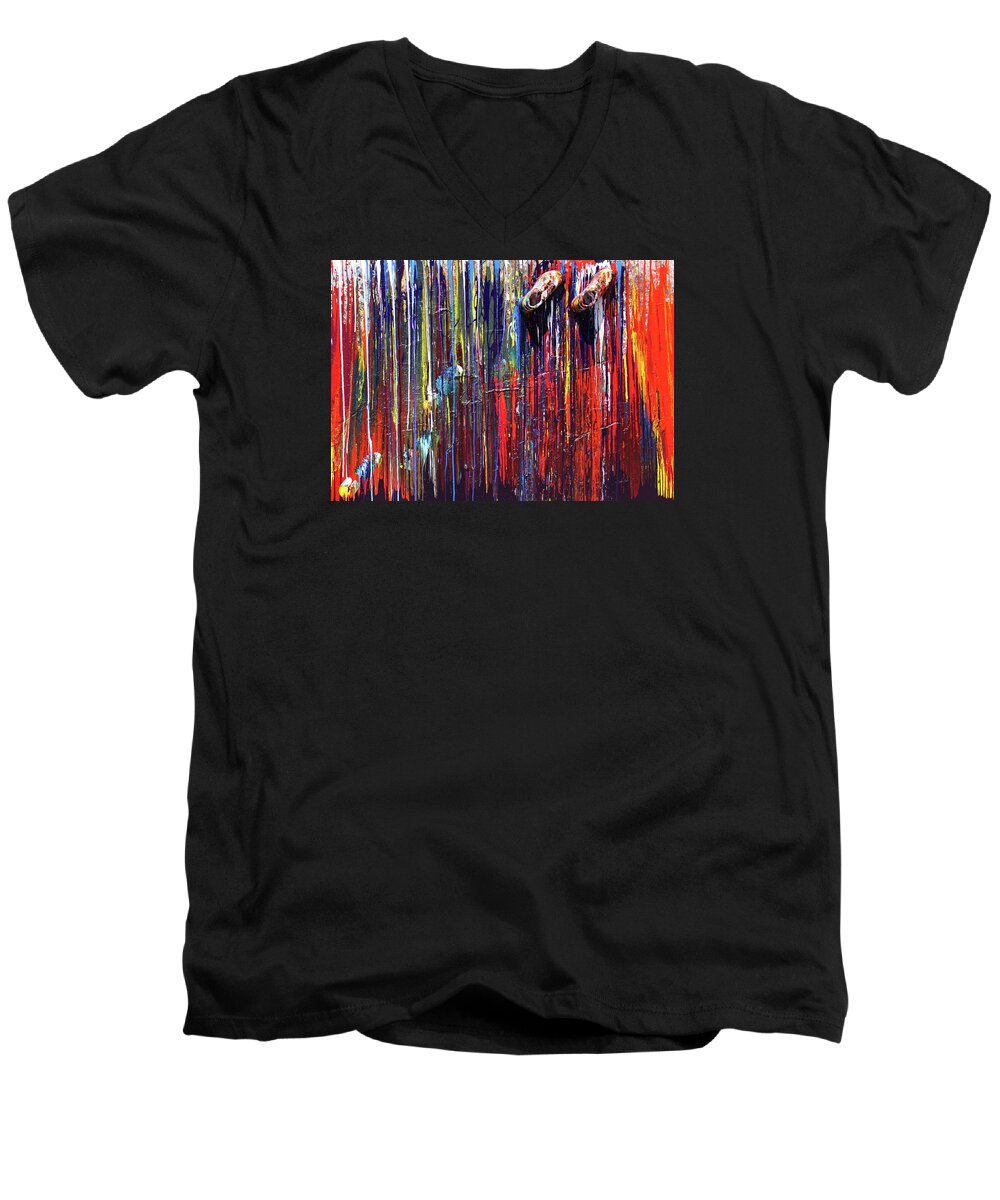 Fusionart Men's V-Neck T-Shirt featuring the painting Climbing the Wall by Ralph White