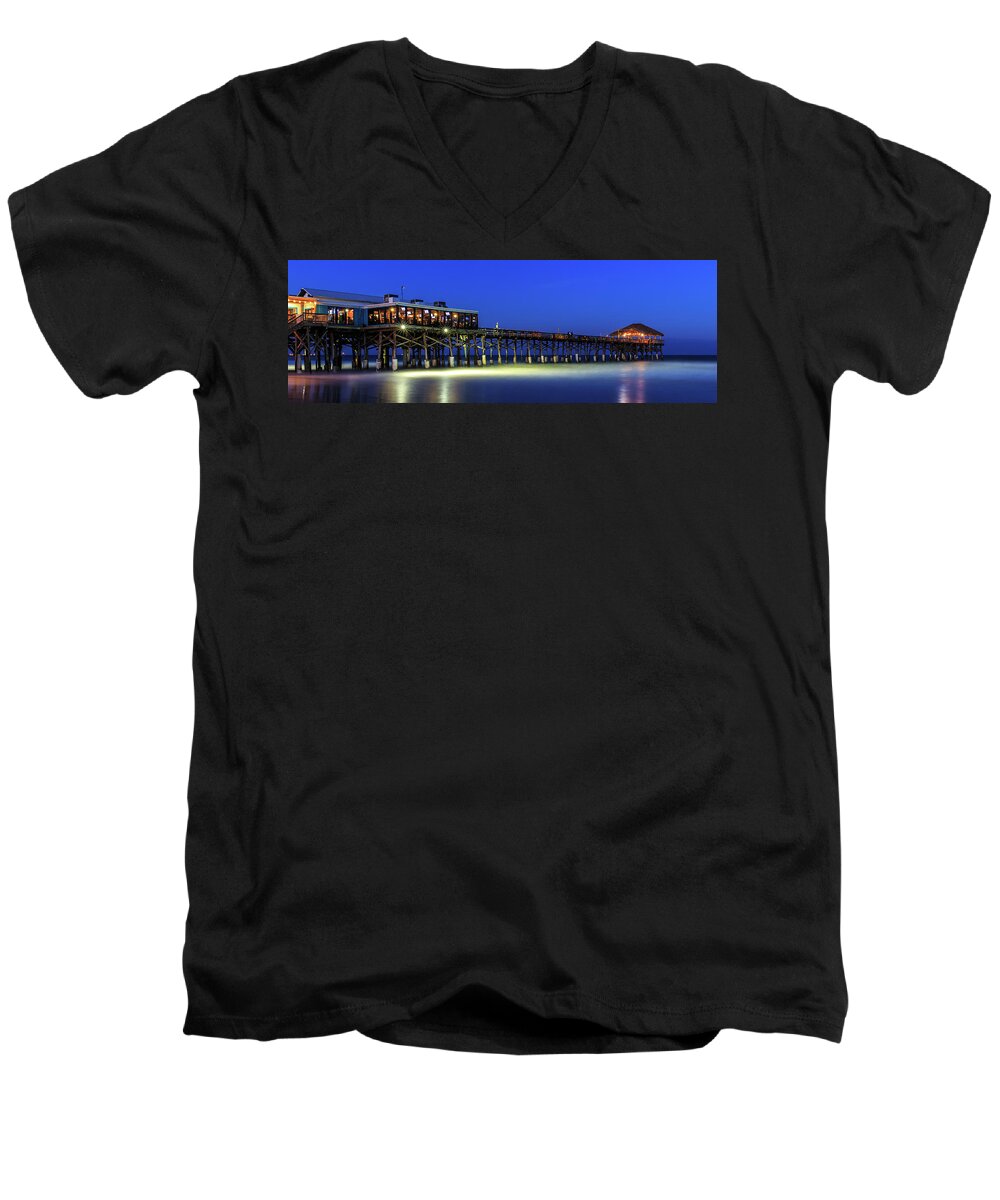 Cocoa Beach Men's V-Neck T-Shirt featuring the photograph Cocoa Beach Pier at Twilight #1 by Stefan Mazzola