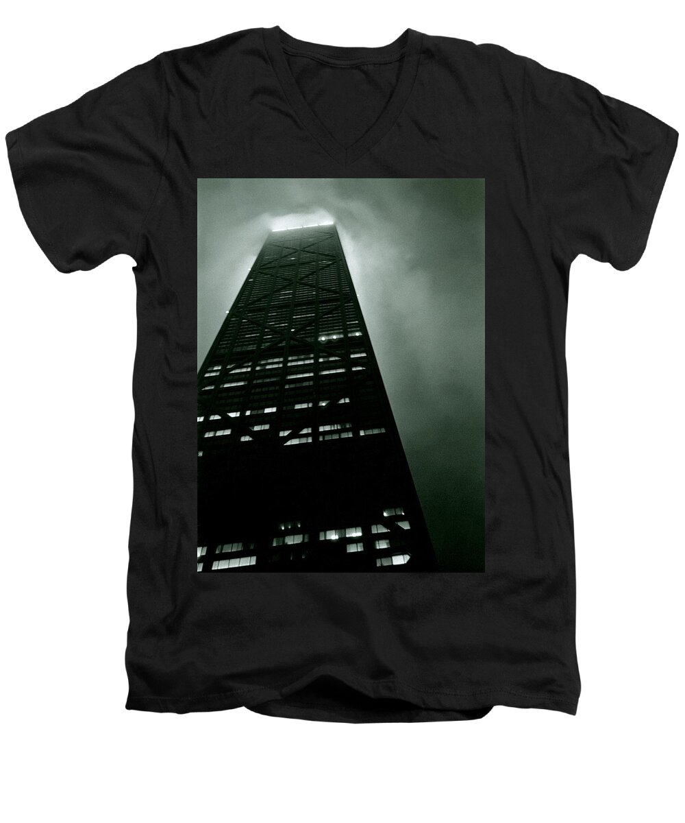 Geometric Men's V-Neck T-Shirt featuring the photograph John Hancock Building - Chicago Illinois by Michelle Calkins