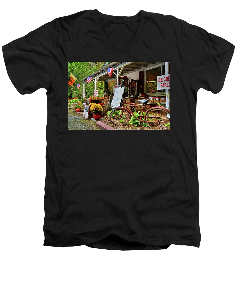 Linville River Mercantile And Bakery Men's V-Neck T-Shirt featuring the photograph Linville River Mercantile #2 by Ben Prepelka