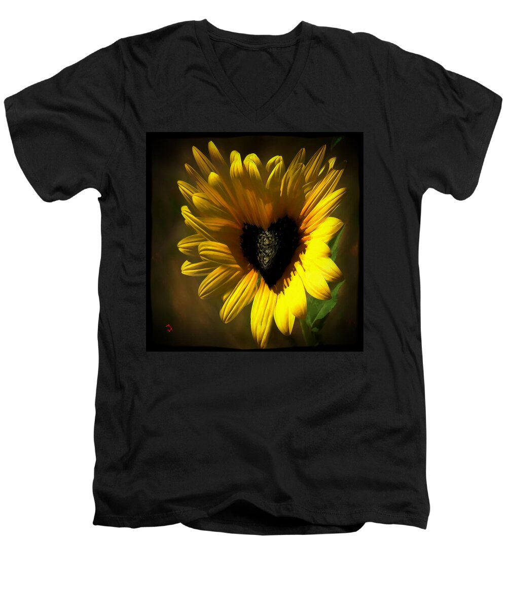 Flower Men's V-Neck T-Shirt featuring the painting Love Sunflower #1 by Adam Vance