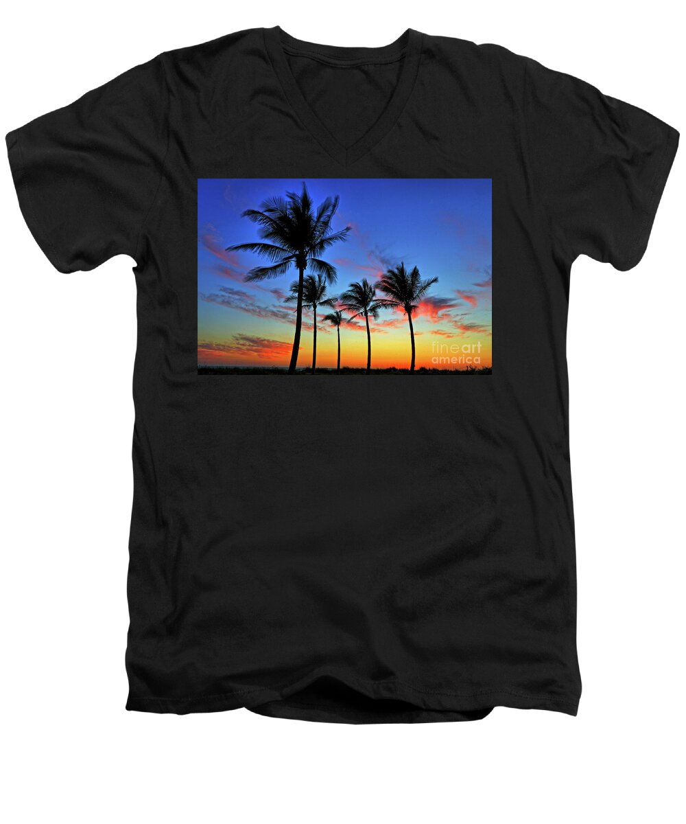 Beach Men's V-Neck T-Shirt featuring the photograph Palm Tree Skies by Scott Mahon
