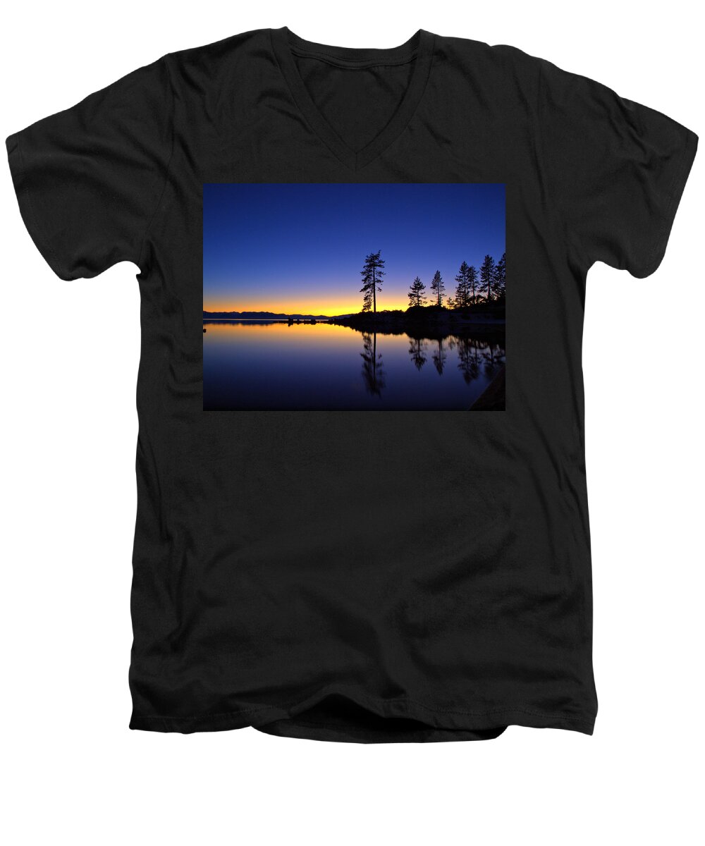 Lake Men's V-Neck T-Shirt featuring the photograph Sand Harbor Sunset #1 by Martin Gollery