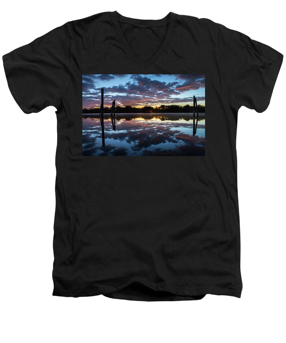 Blue Men's V-Neck T-Shirt featuring the photograph Symetry on the River #1 by Kyle Lee