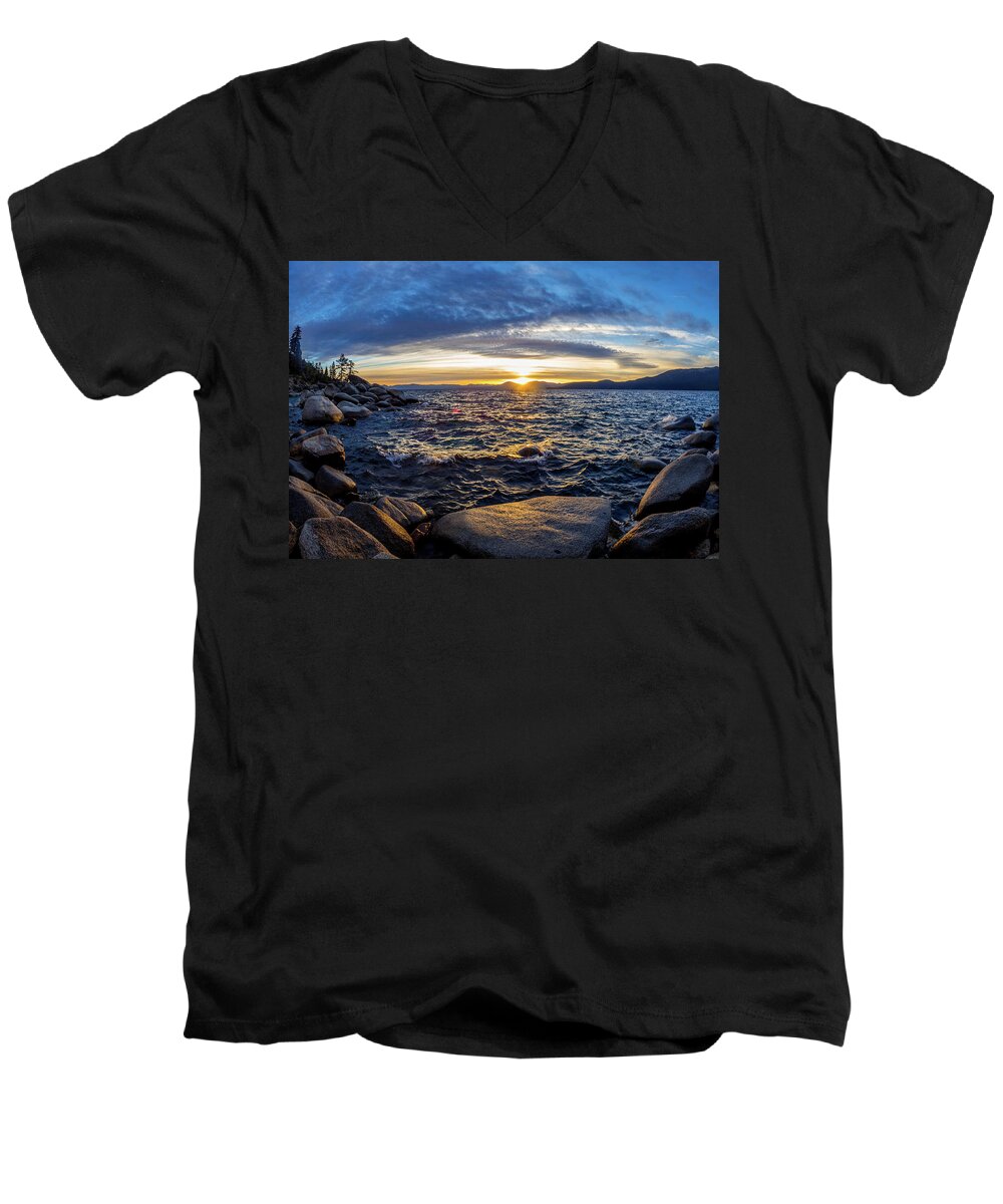 Lake Men's V-Neck T-Shirt featuring the photograph Tahoe sunset #1 by Martin Gollery