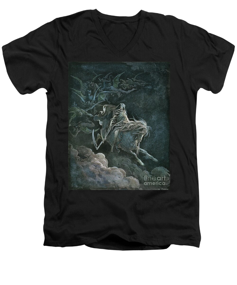 19th Century Men's V-Neck T-Shirt featuring the drawing Vision Of Death #1 by Gustave Dore
