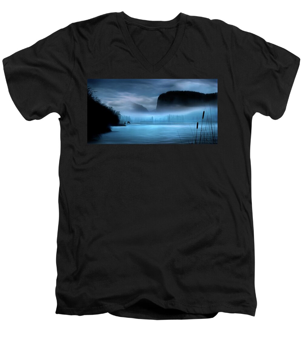 Vaseux Lake Men's V-Neck T-Shirt featuring the photograph While You Were Sleeping #1 by John Poon