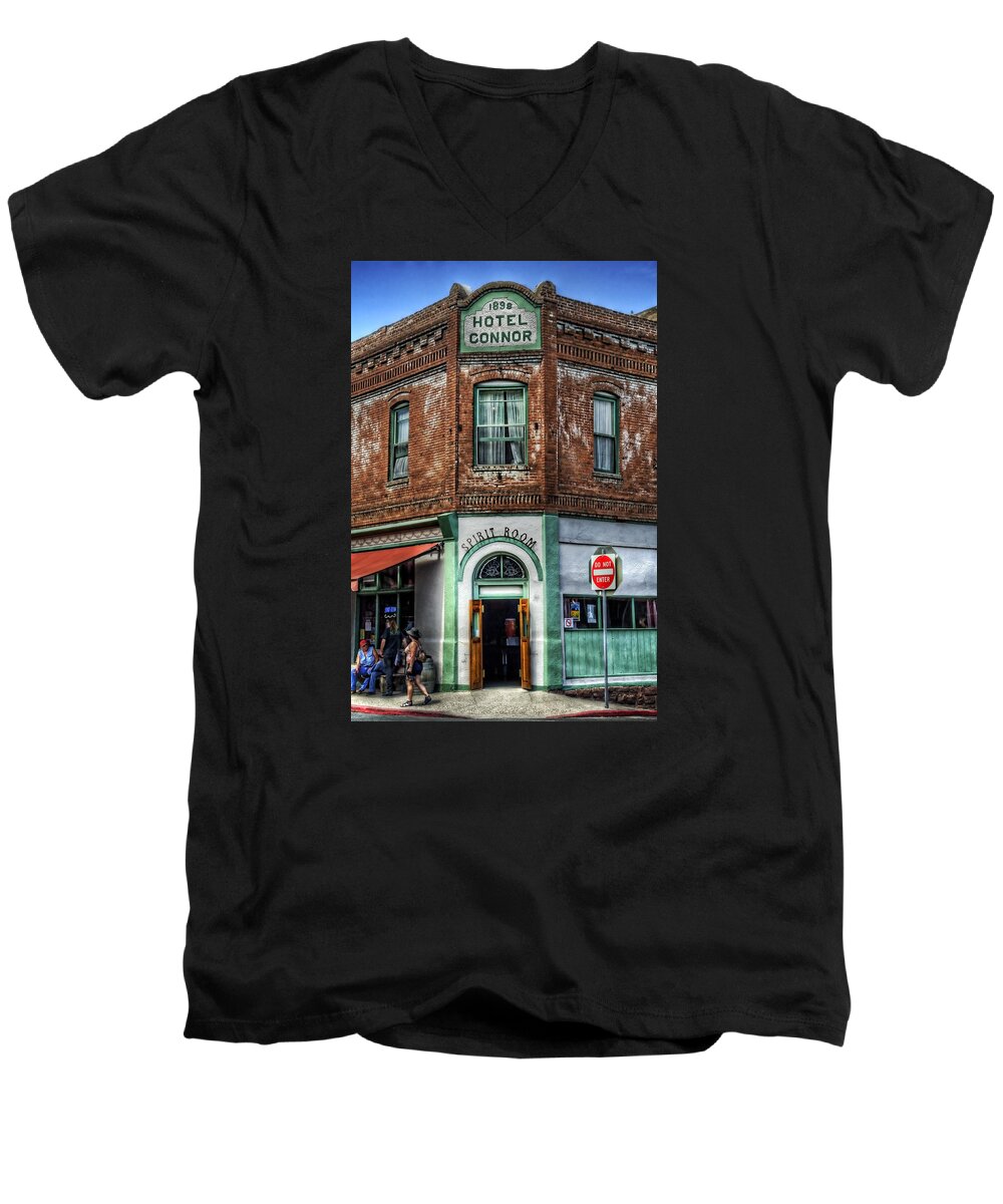 Hotel Connor Men's V-Neck T-Shirt featuring the photograph 1898 Hotel Connor - Jerome Arizona by Saija Lehtonen
