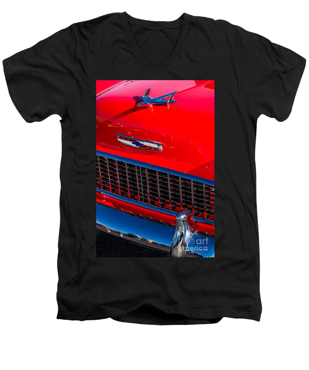 1957 Chevy Hood Ornament Men's V-Neck T-Shirt featuring the photograph 1957 Chevy Hood Ornament by Aloha Art
