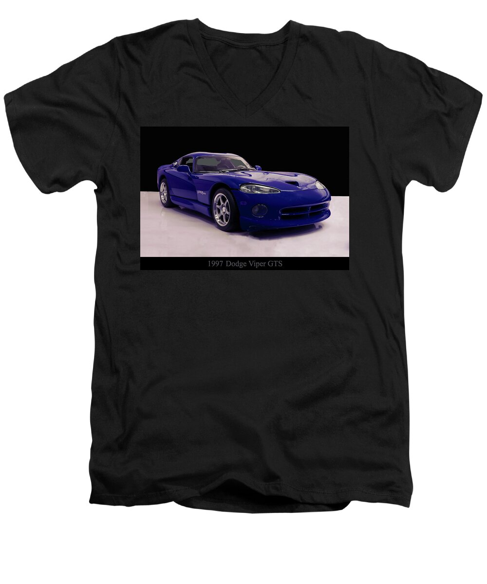 1997 Men's V-Neck T-Shirt featuring the photograph 1997 Dodge Viper GTS blue by Flees Photos