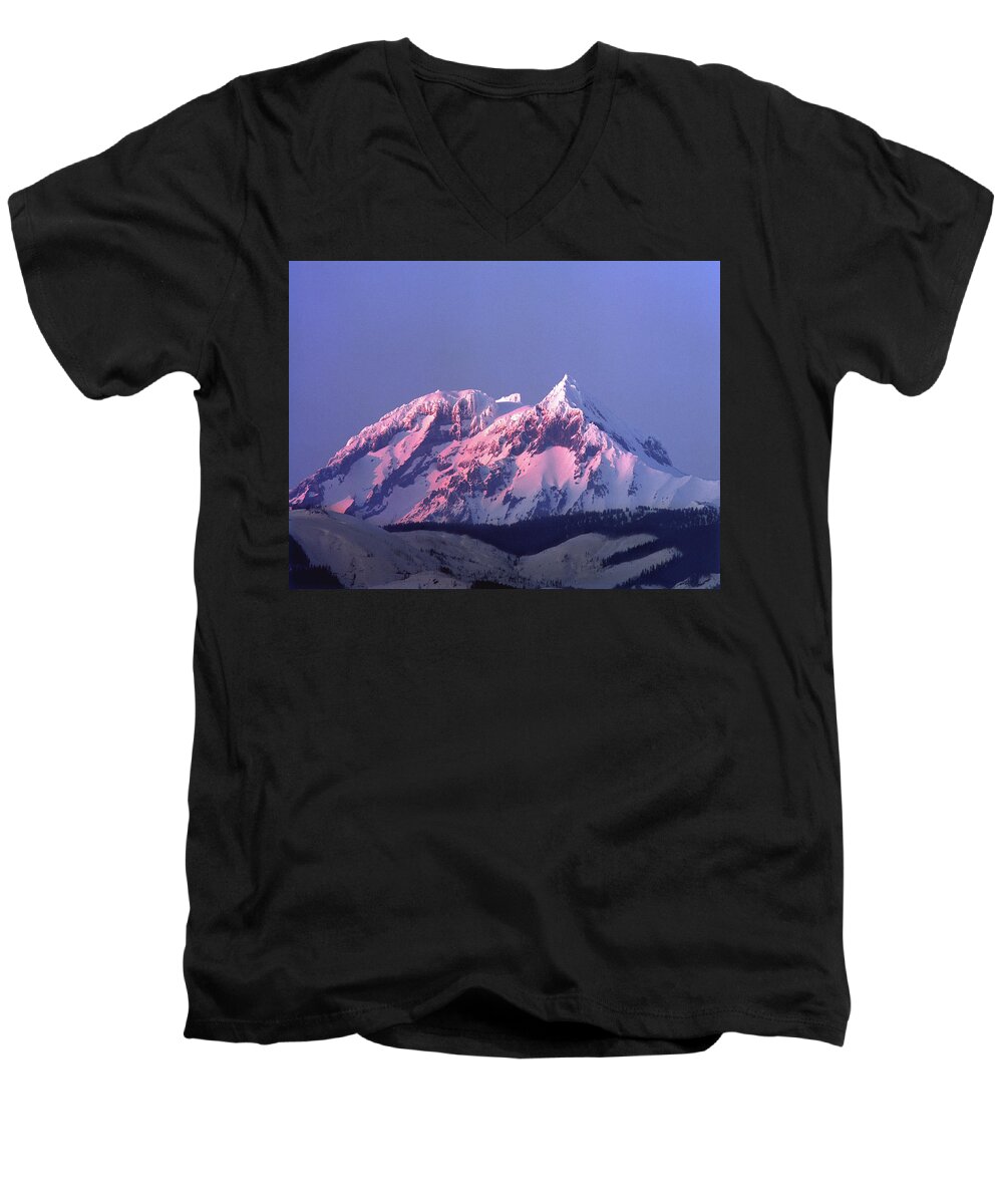 Sunset Men's V-Neck T-Shirt featuring the photograph 1M2908 Sunset on Mt. Garibaldi, B.C. by Ed Cooper Photography