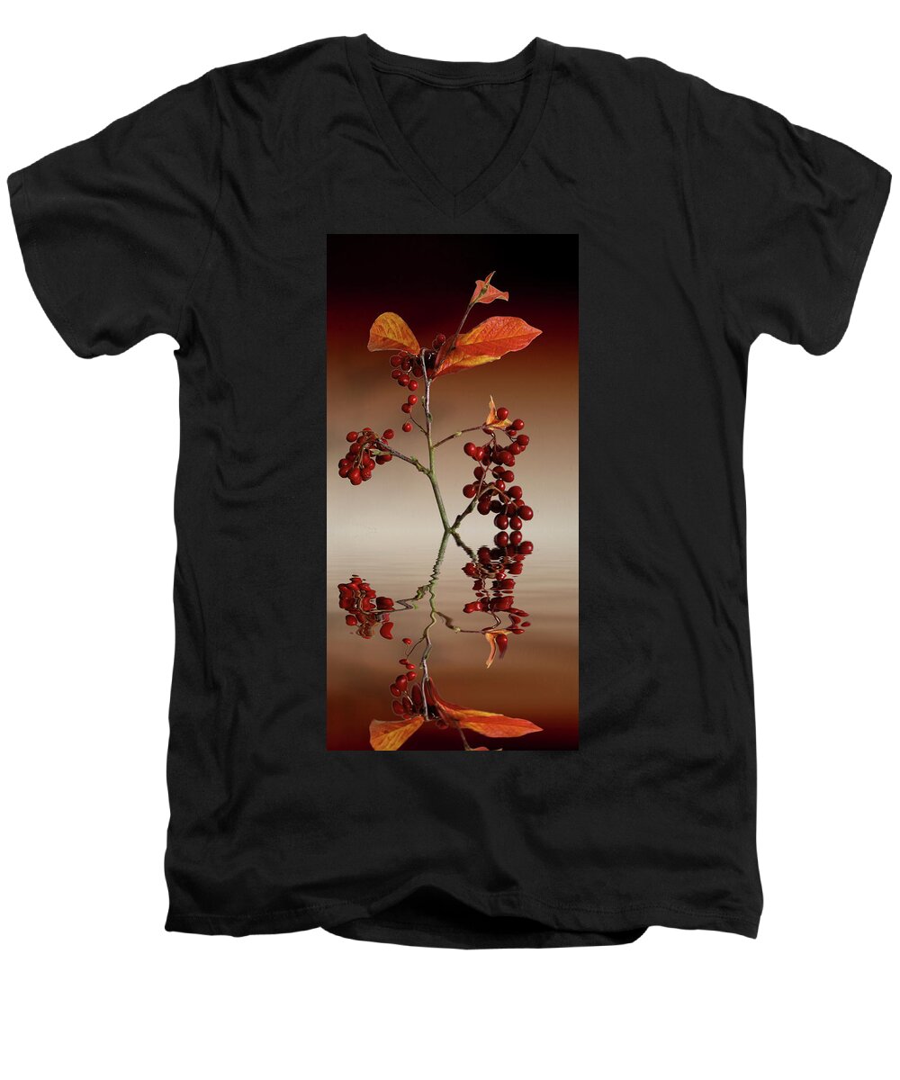 Leafs Men's V-Neck T-Shirt featuring the photograph Autumn leafs and red berries #2 by David French
