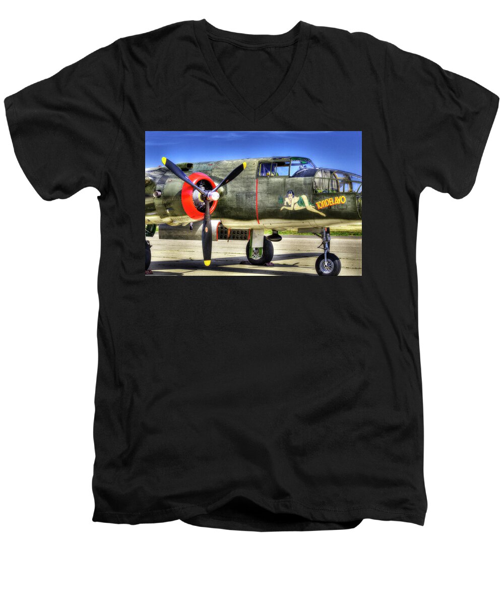 B-25 Bomber Men's V-Neck T-Shirt featuring the photograph B-25 #2 by Joe Palermo