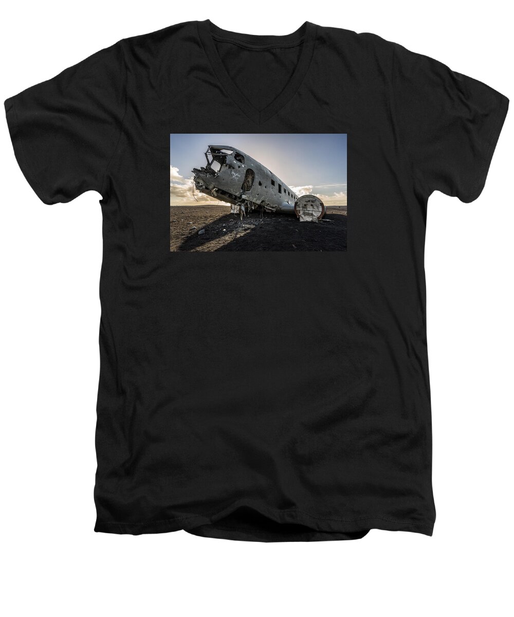 Abandoned Men's V-Neck T-Shirt featuring the photograph Crashed DC-3 #2 by James Billings