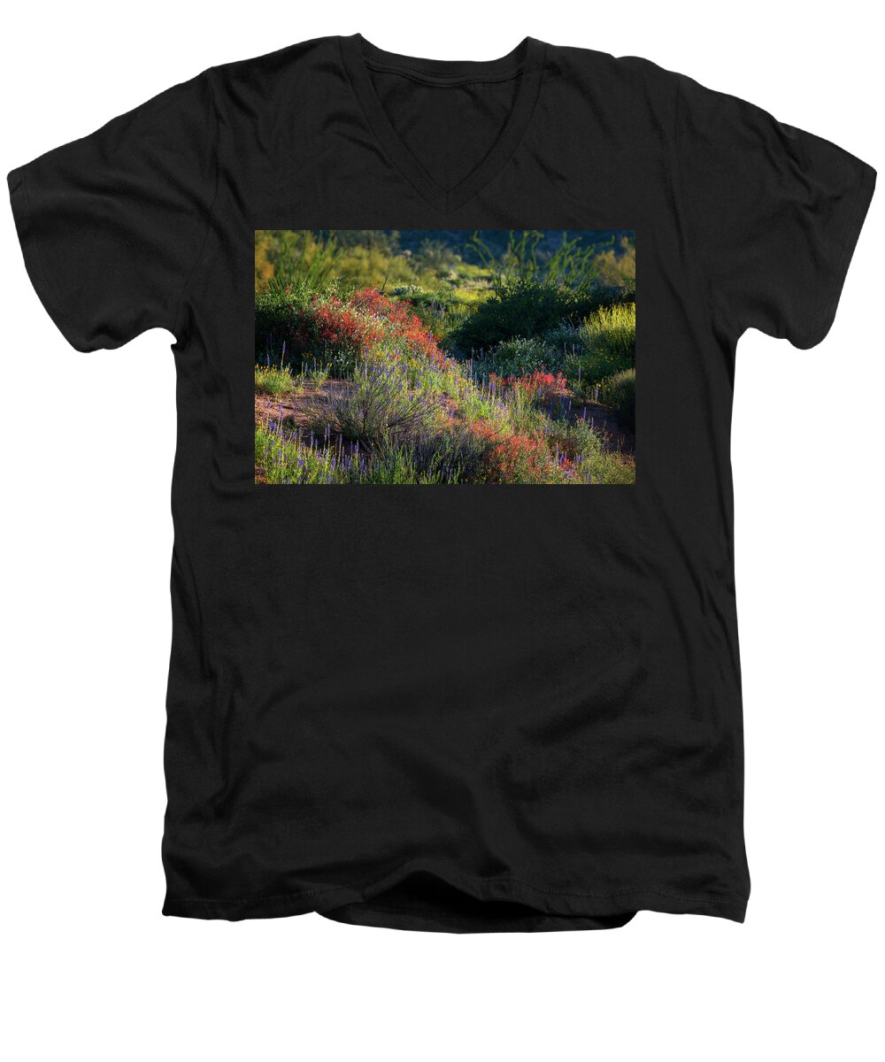 Arizona Men's V-Neck T-Shirt featuring the photograph Desert Wildflowers #3 by Saija Lehtonen