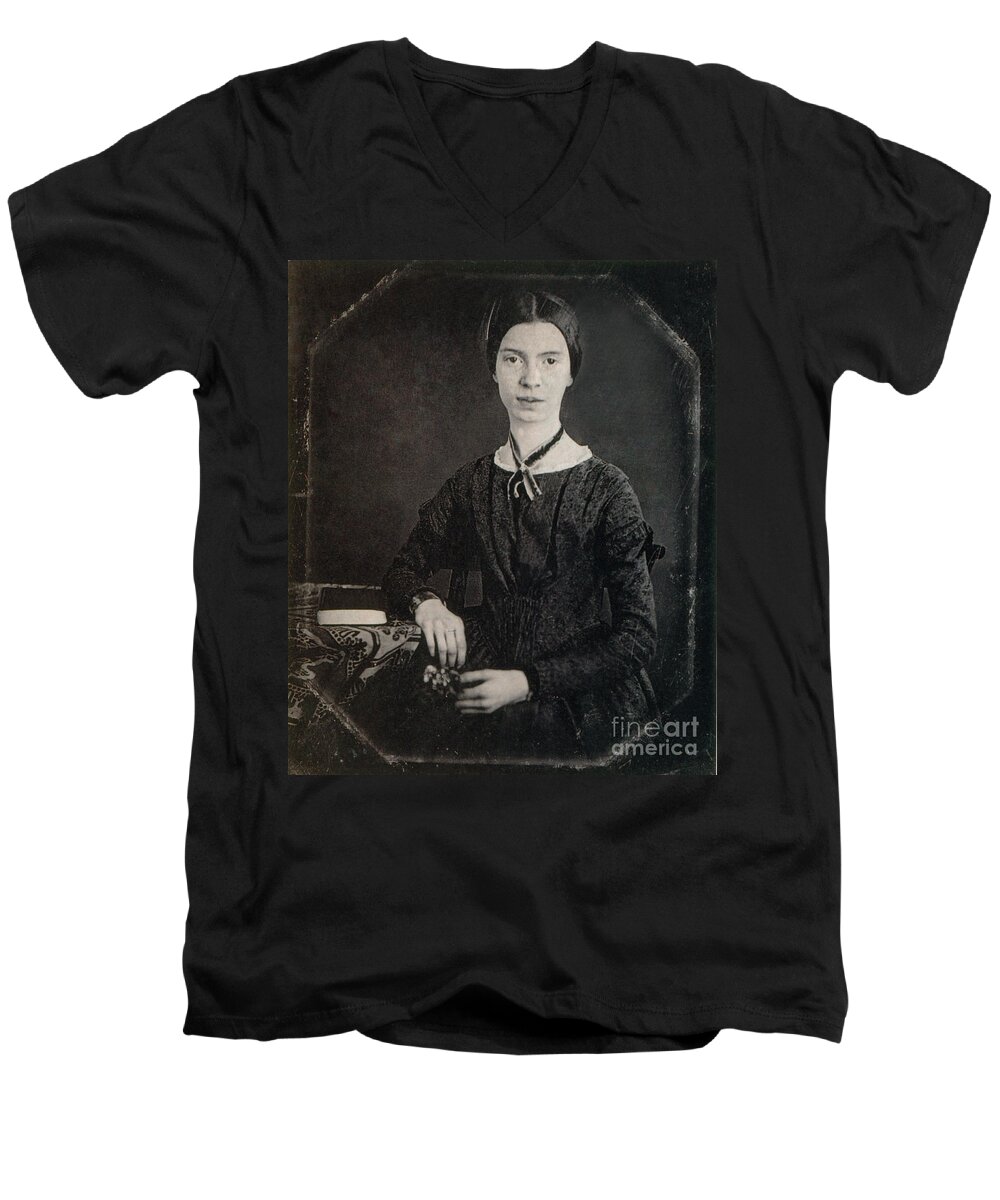 Portrait Men's V-Neck T-Shirt featuring the photograph Emily Dickinson, American Poet #4 by Photo Researchers