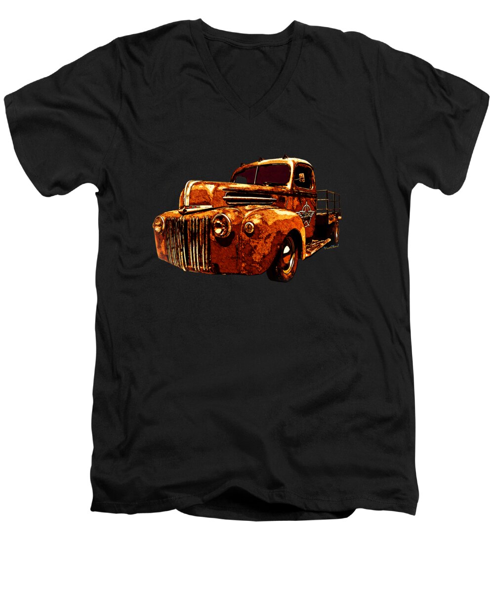 1946 Men's V-Neck T-Shirt featuring the photograph 46 Ford Flatbed Redux from the Laboratories at VivaChas by Chas Sinklier