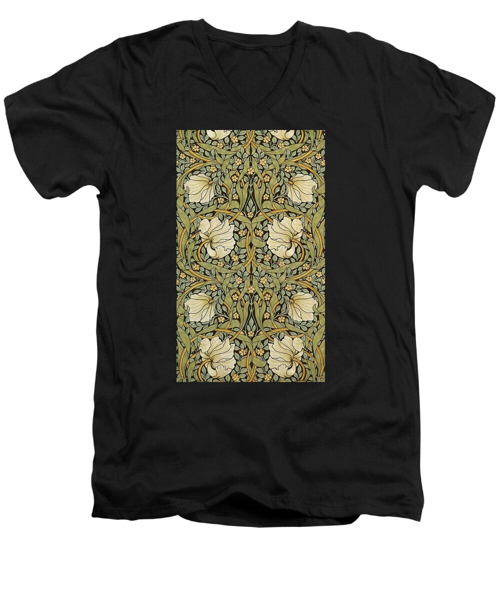 William Morris Men's V-Neck T-Shirt featuring the painting Pimpernel #1 by William Morris