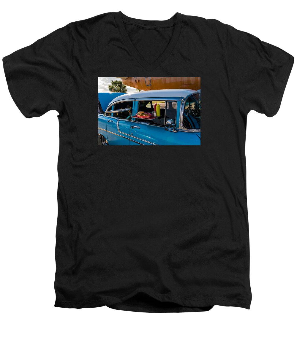 1956 Men's V-Neck T-Shirt featuring the photograph 56 Chevy by Jay Stockhaus