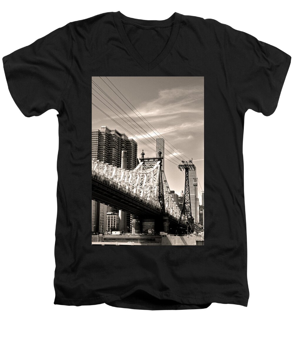 Roosevelt Island Men's V-Neck T-Shirt featuring the photograph 59th Street Bridge No. 4-1 by Sandy Taylor