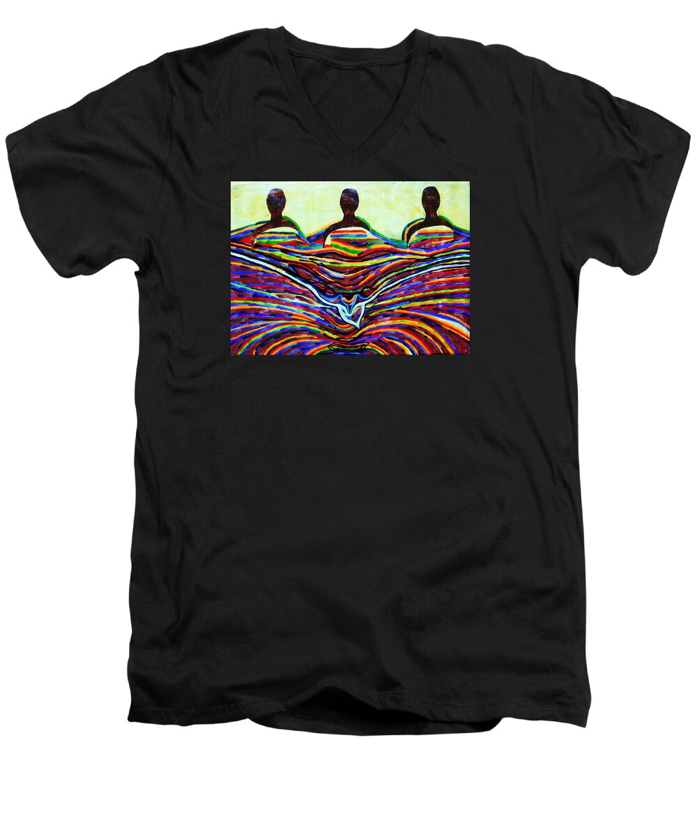 Jesus Men's V-Neck T-Shirt featuring the painting The Holy Trinity #6 by Gloria Ssali