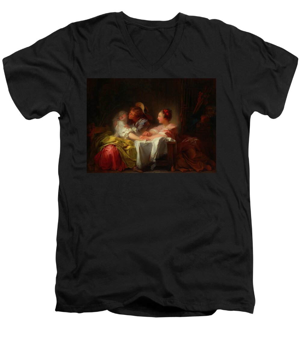 Painting Men's V-Neck T-Shirt featuring the painting The Stolen Kiss #6 by Mountain Dreams